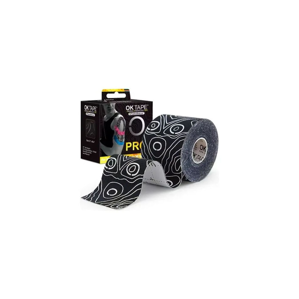 Ok Tape Pro Kinesiotape, Venda Kinesiologica Negro y Blanco