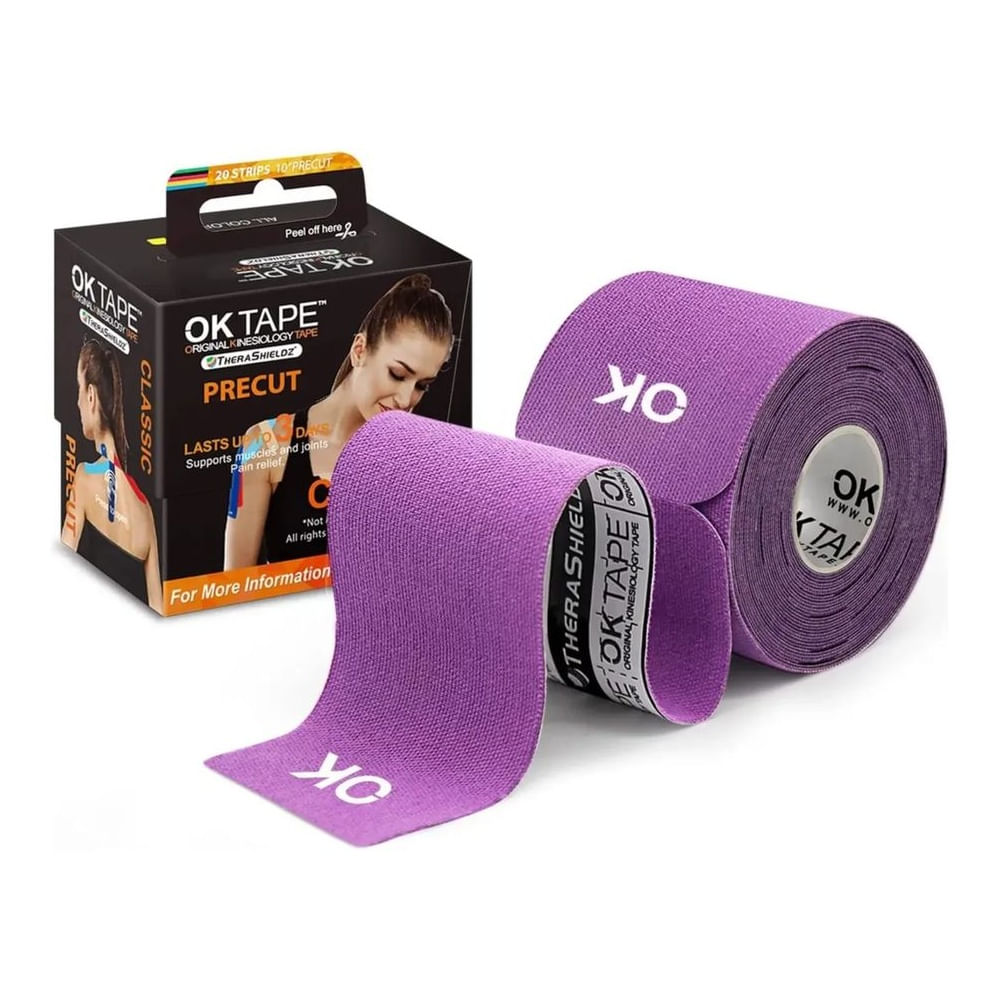 Ok Tape Clasic Kinesiotape, Venda Kinesiologica Violeta  (20 Tiras Precortadas)