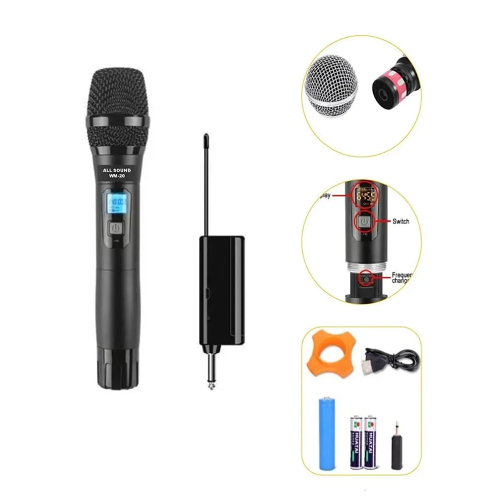 Microfono Inalambrico UHF Metal ALL SOUND WM-20 NEGRO