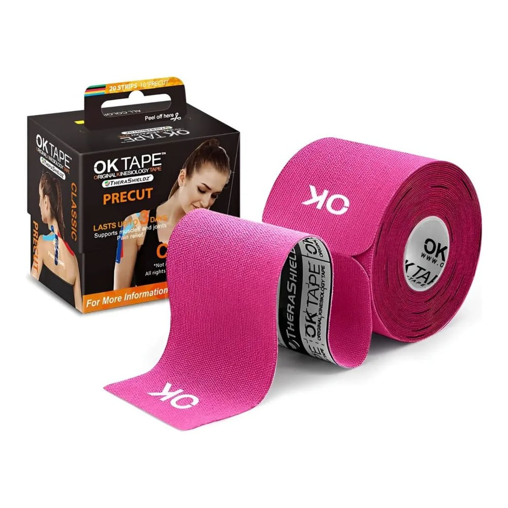 Ok Tape Clasic Kinesiotape, Venda Kinesiologica Rosa  (20 Tiras Precortadas)
