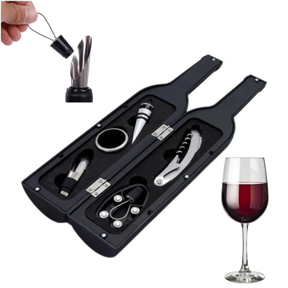 SET DE VINO SACA CORCHO 5 PIEZAS DE ACERO INOXIDABLE