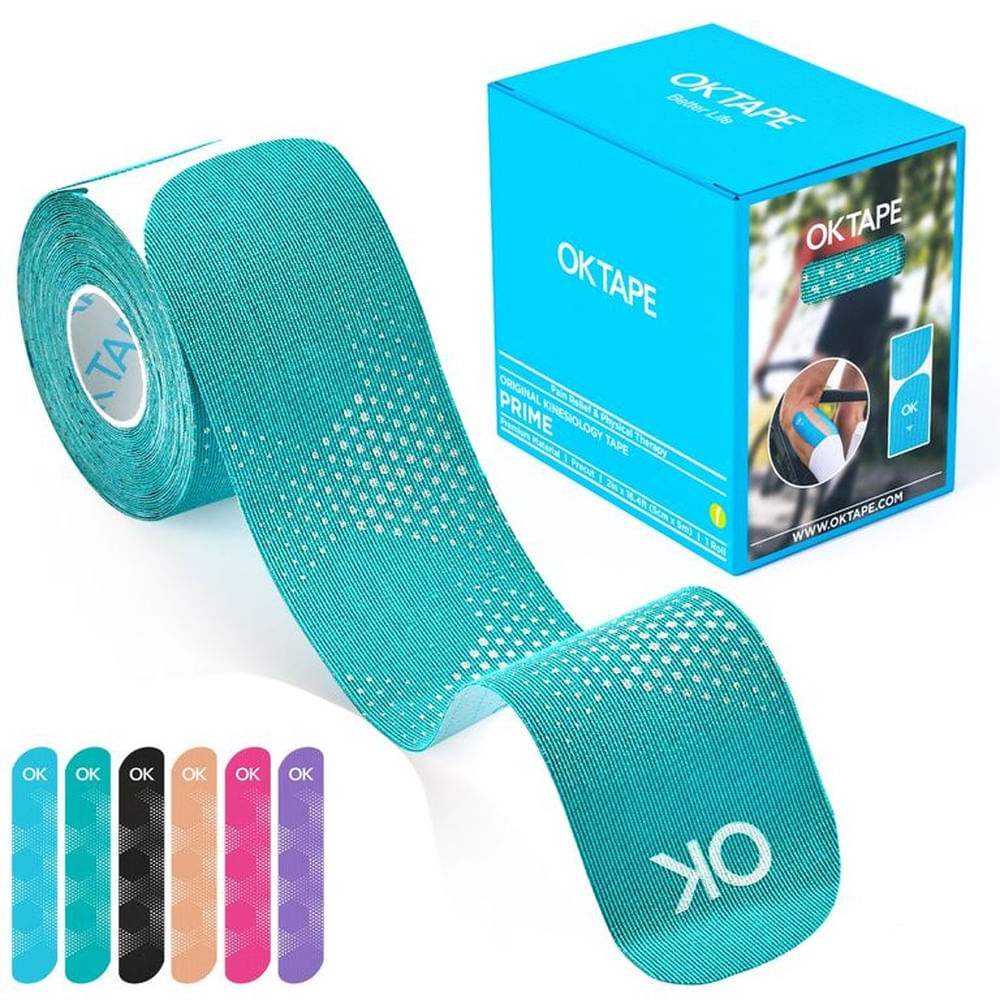 Ok Tape Prime Kinesiotape, Venda Kinesiologica Cian Reflectivo Hexagonal