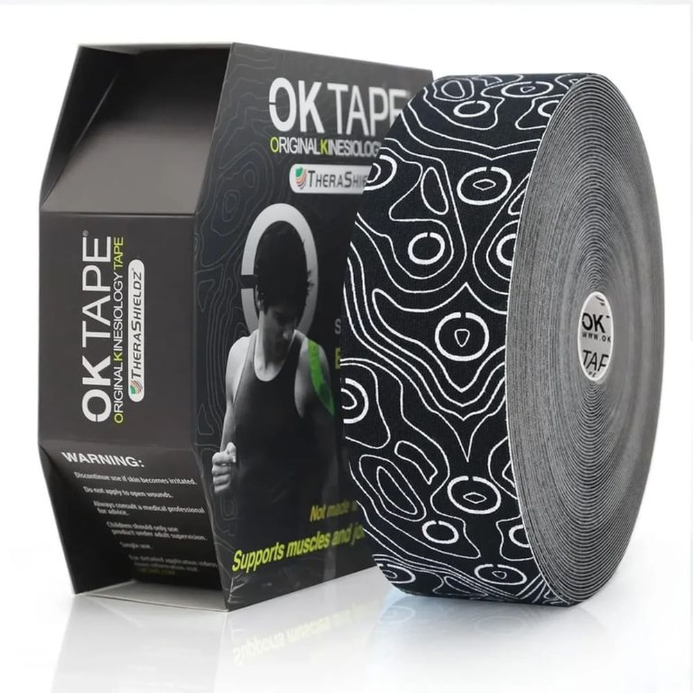Cinta Kinesiológica Ok Tape Pro Profesional 31.5mt X 5cm Negro y Blanco