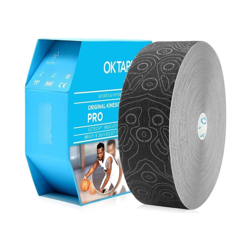 Cinta Kinesiológica Ok Tape Pro Profesional 31.5mt X 5cm Negro y Negro