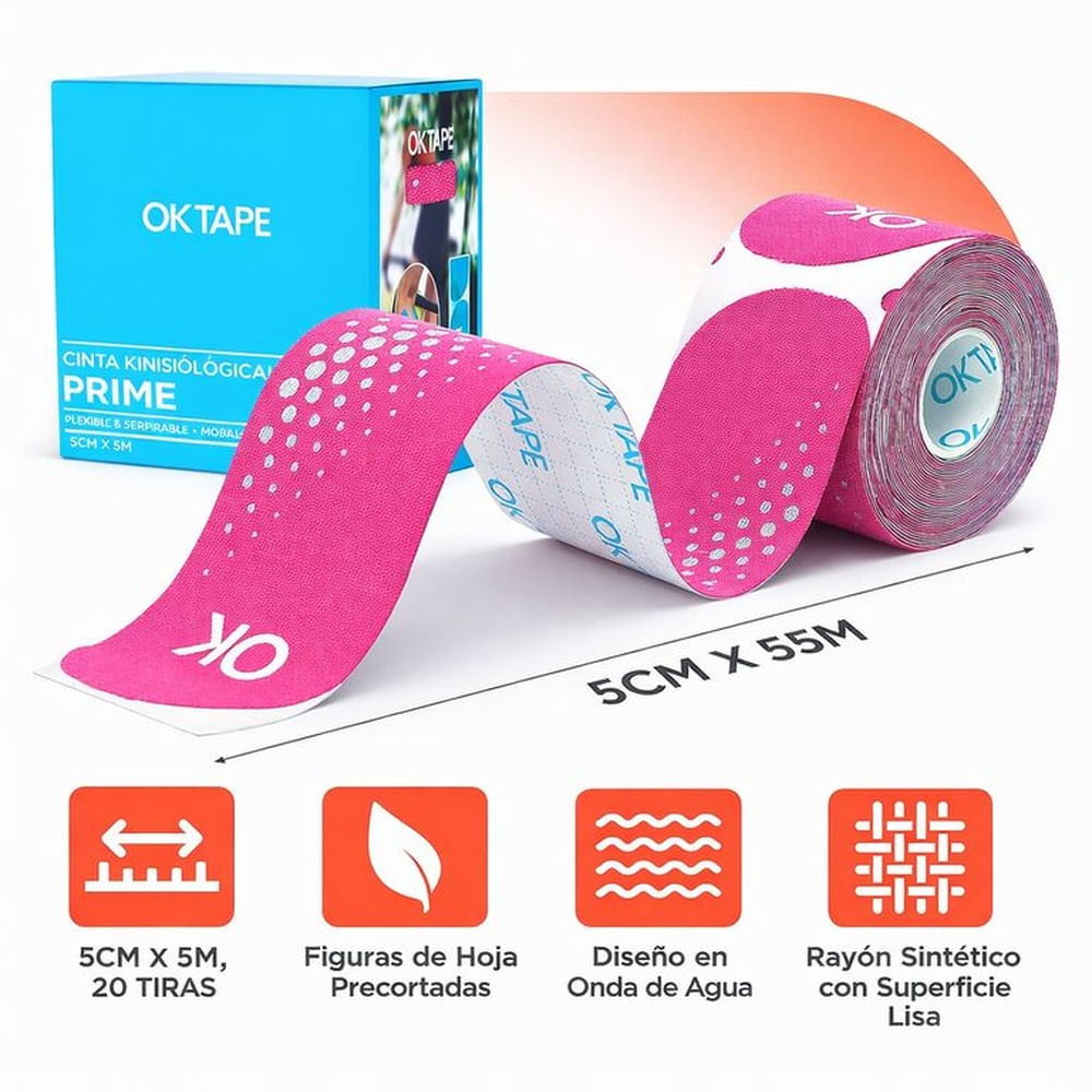 Ok Tape Prime Kinesiotape, Venda Kinesiologica Rosado Reflectivo Hexagonal