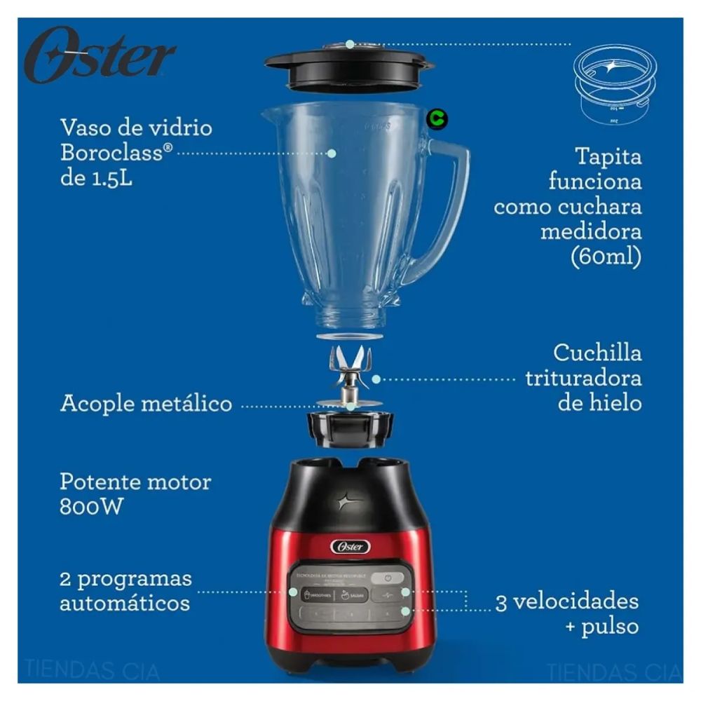 Licuadora Oster  con tecnología reversible 3 velocidades más pulso BLSTPEG CRT