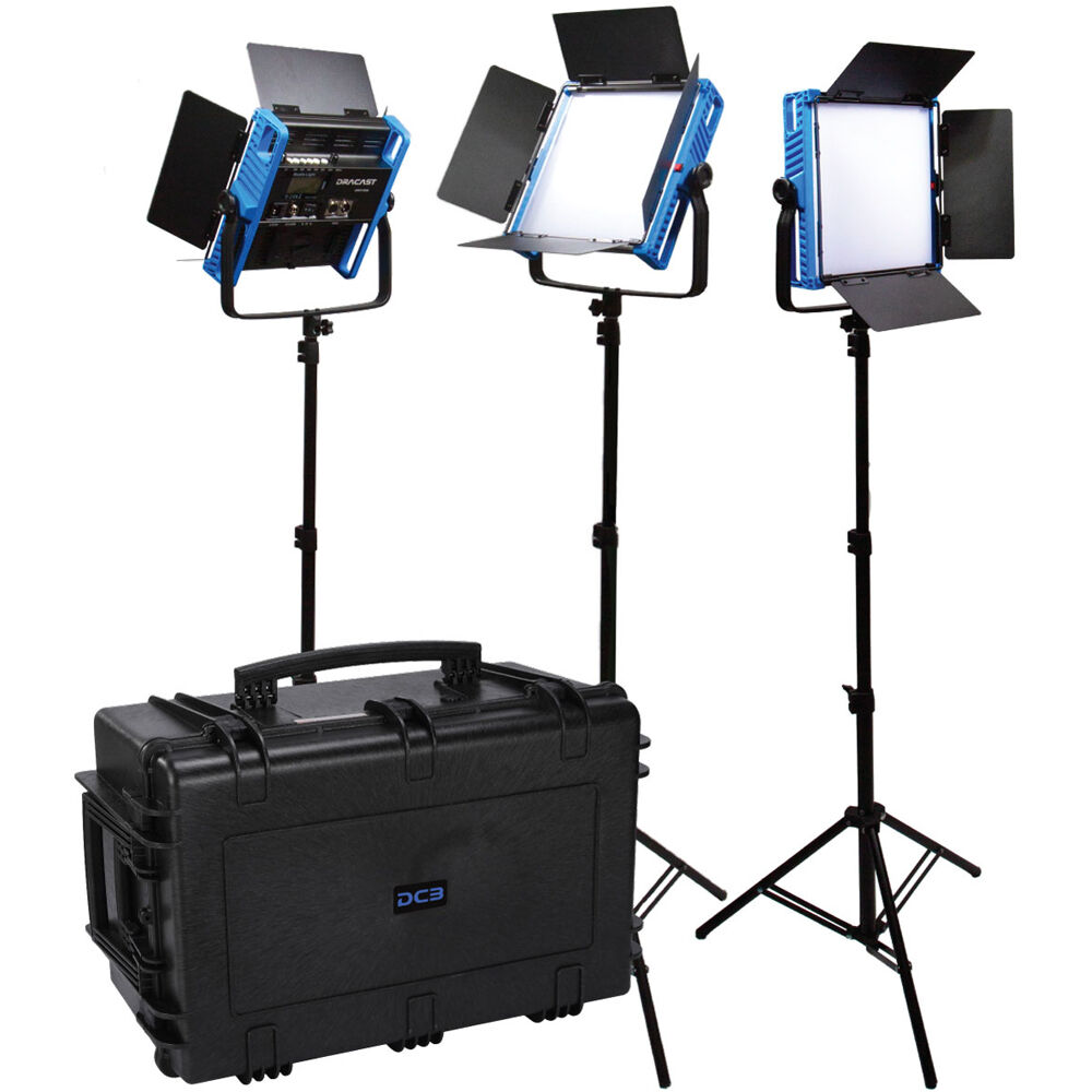 Dracast Kala Plus LED1000 Bi-Color Panel Kit 3 Luces con Soportes y Estuche Rigido