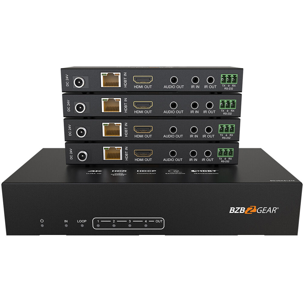 BZBGEAR Splitter HDMI-over-HDBaseT 1x4 UHD 4K 18 Gb/s con 4 Receptores, Extensión de Señ