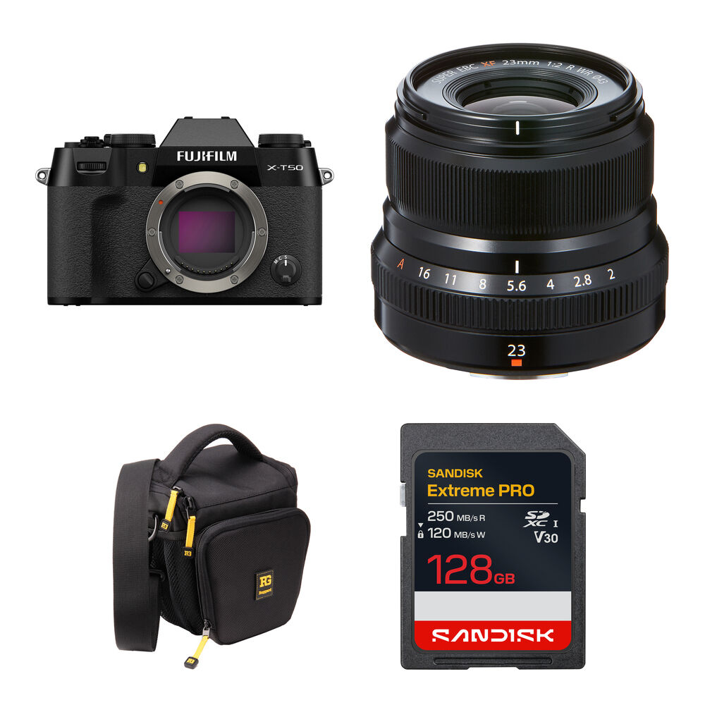 FUJIFILM X-T50 Cámara Sin Espejo con Lente XF 23mm f/2 y Accesorios Básicos