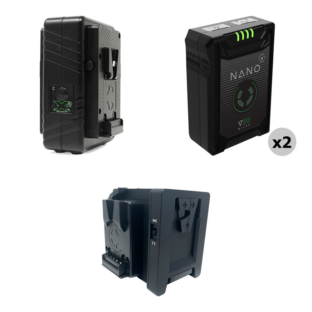 Core SWX NANO Micro 50 Kit - 2 Baterías Li-Ion V-Mount 49Wh, Cargador Doble GPM-X2S y Pla