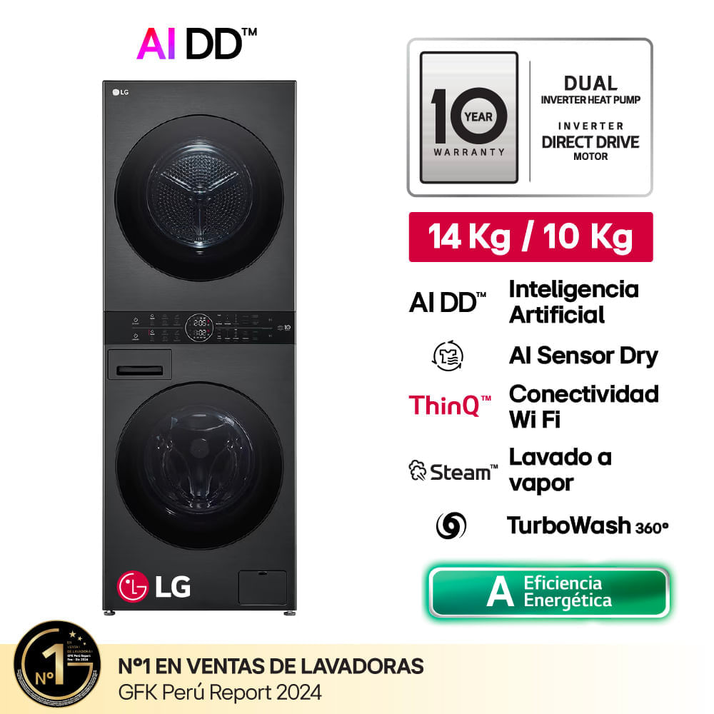 Centro de Lavado LG WK14BS6R AI DD 14kg y 10kg Negro