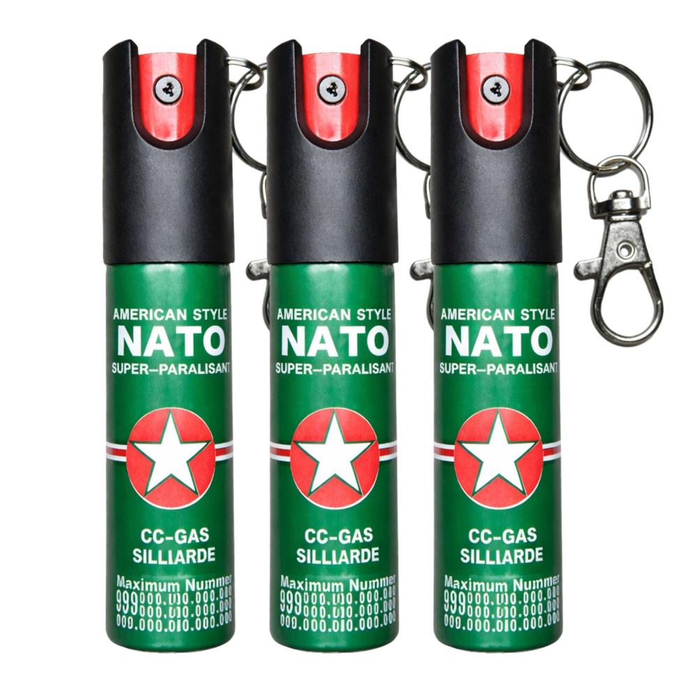 Pack 3 Gas Pimienta Llavero 20ml Compacto Con Seguro Portátil y Clip Metálico Verde