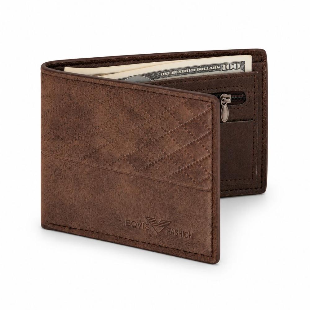 Billetera Bovis Fashion Hombre Diseño Texturizado con Cierre y Tarjetero - Marrón