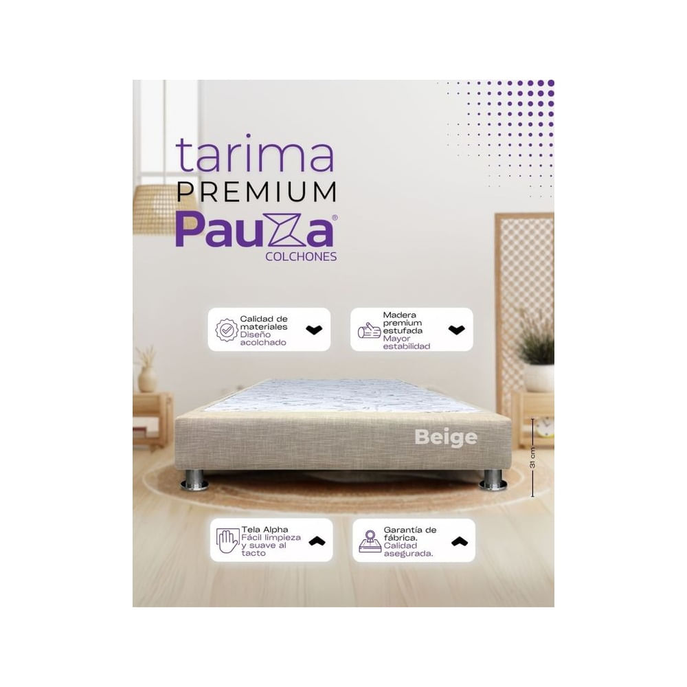 BASE BOX TARIMA PAUZA QUEEN BEIGE Beige