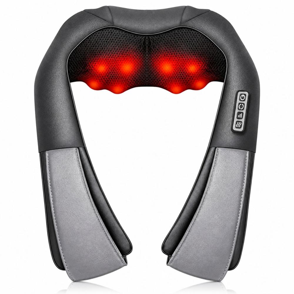 Masajeador de Cuello y Espalda con 8 Rodillos y Calor Infrarrojo Gris