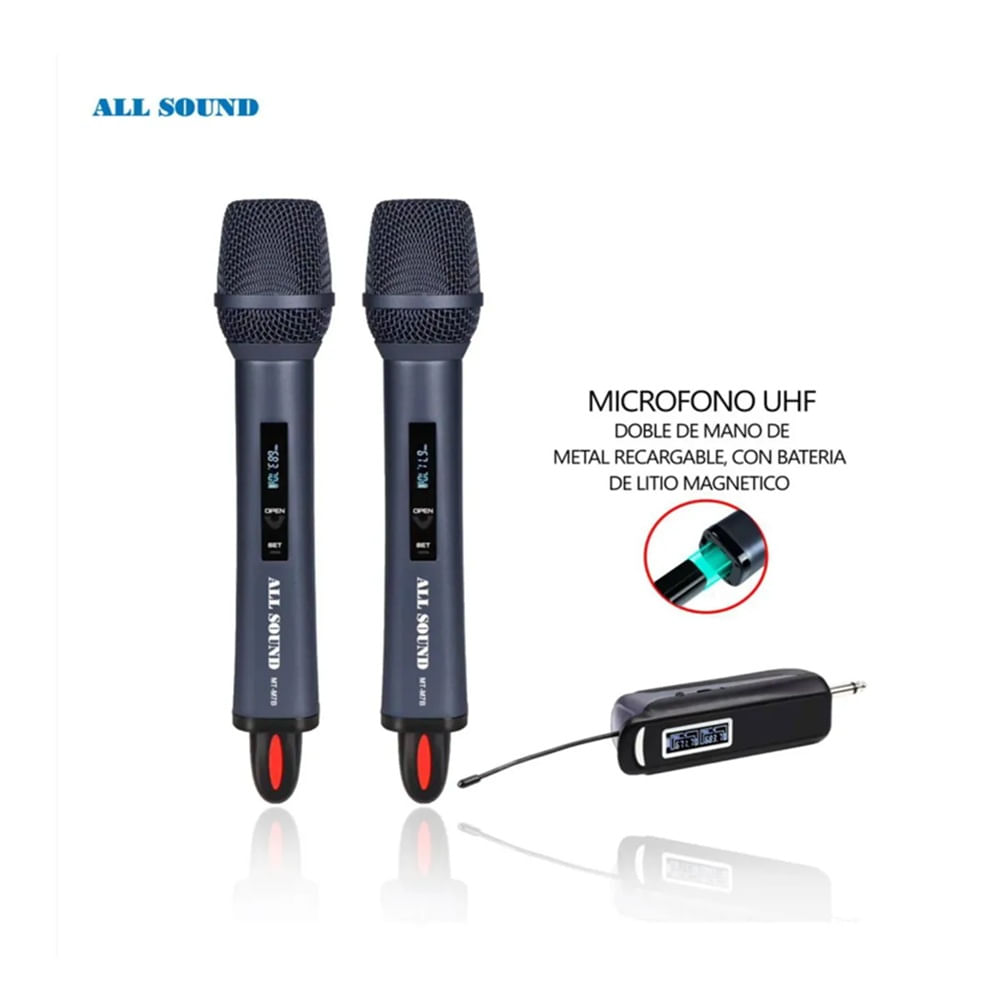 Micrófono inalambrico dual UHF recargable All Sound MT-M7B-N
