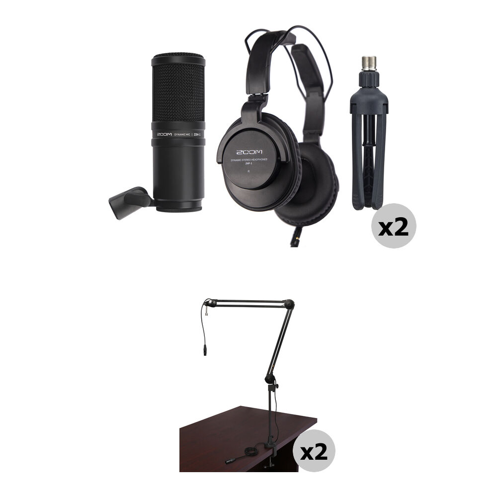 Zoom ZDM-1 Kit de Micrófonos para Podcast de 2 Personas con Auriculares y Brazos de Sopor