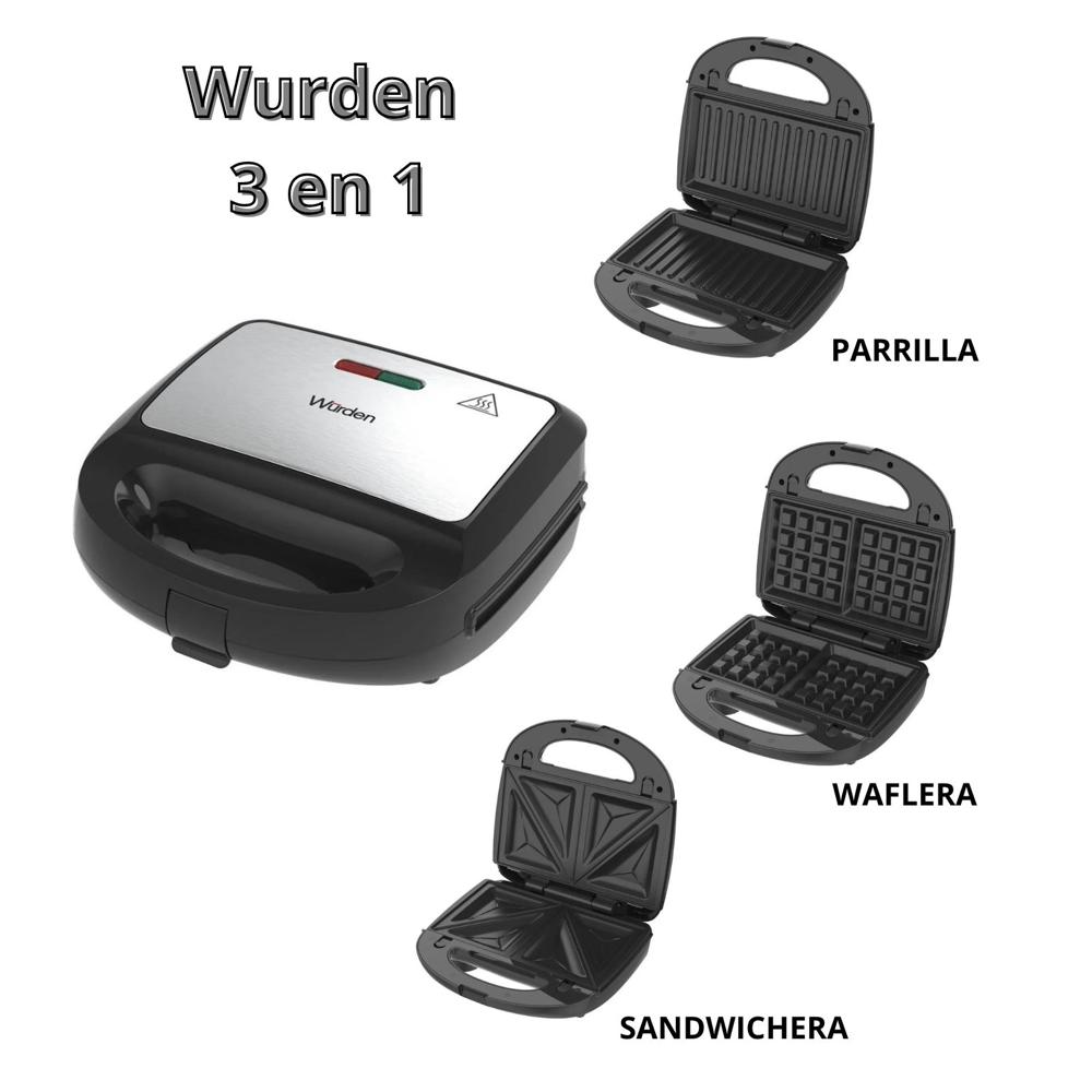 Sandwichera Wurden 3 en 1 750 Watts Placas Intercambiables WSM-BRATEN31 Nuevo Modelo