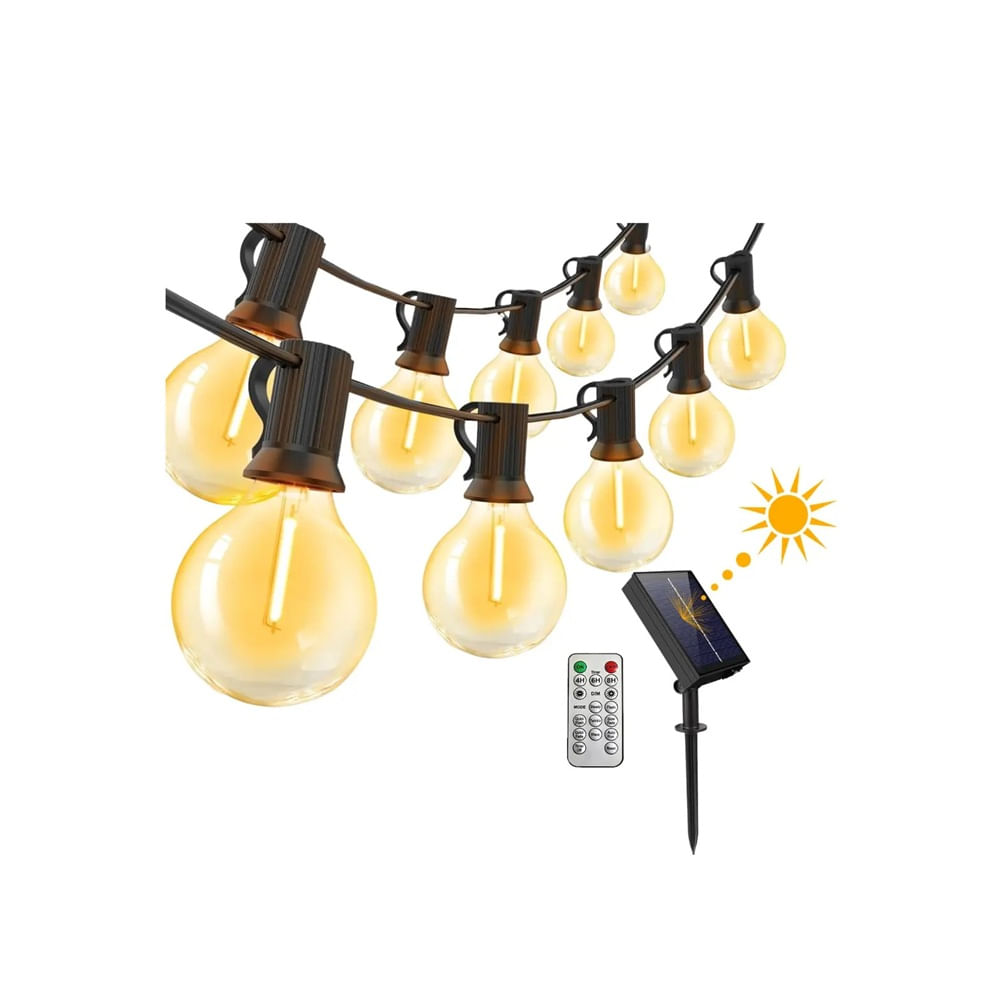 Guirnaldas de luces Led 25 Focos 15Metros Para Jardín Exterior SOLAR