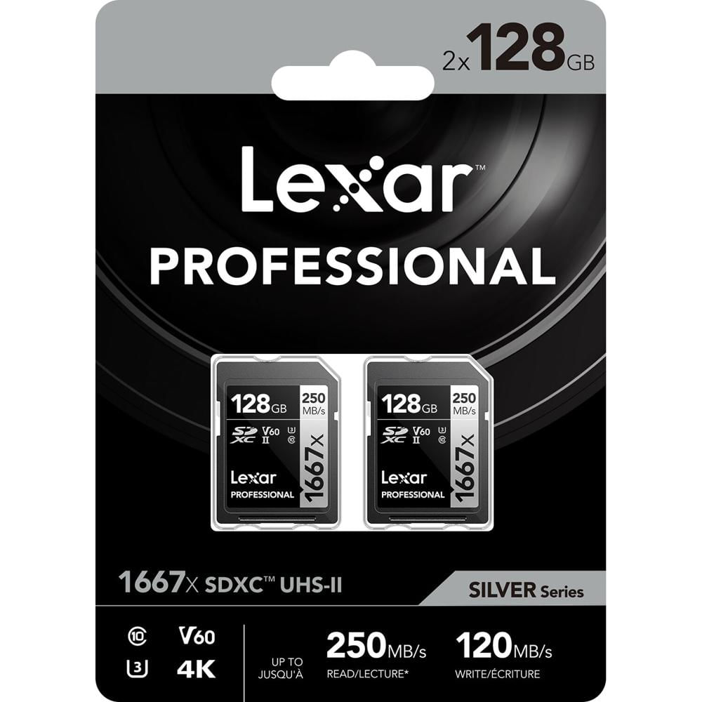 Lexar Tarjeta de Memoria SDXC 128GB Professional 1667x UHS-II (2-Pack) - Velocidad de Lect