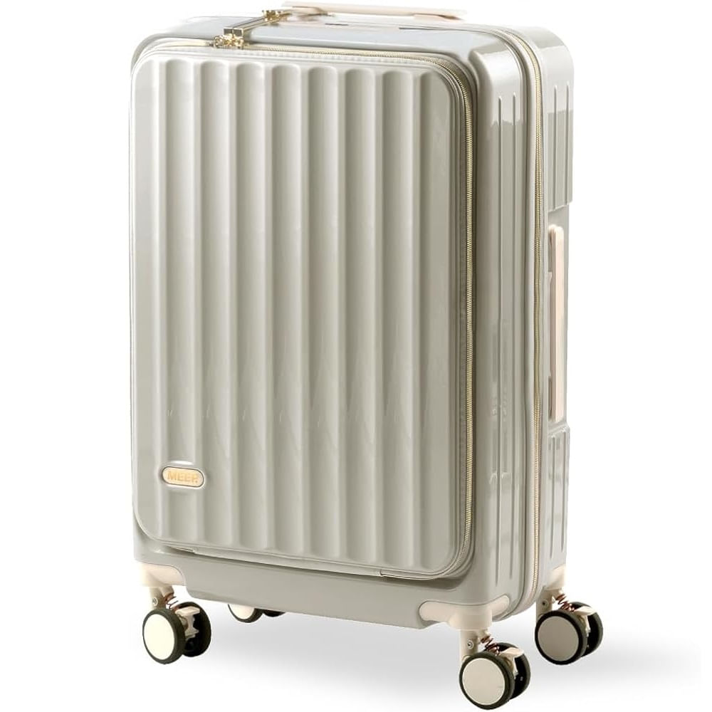 Maleta de Viaje Carry-On de Mano Cabinera Compartimiento Laptop Negro USB Apertura Frontal - Marfil