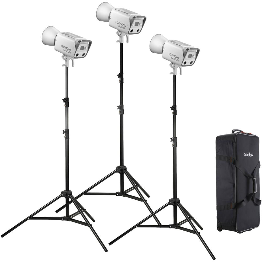 Godox Litemons LA300Bi Kit de Monolight LED Bi-Color de 3 Luces 330W con Soportes y Estuch