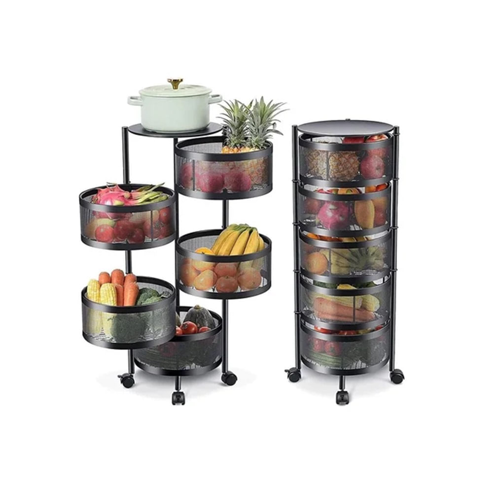 Organizador Redondo de Cocina de 5 Niveles con Ruedas Negro