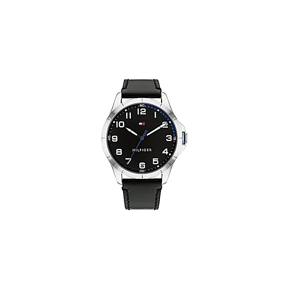 Reloj Tommy Hilfiger Para Hombre De Cuero Negro 1791909 Color Del Bisel Plateado