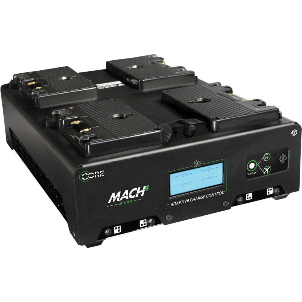 Core SWX Cargador de Baterías Mach4 Micro Gold Mount - Carga Rápida 4A, 4 Bahías, Modo