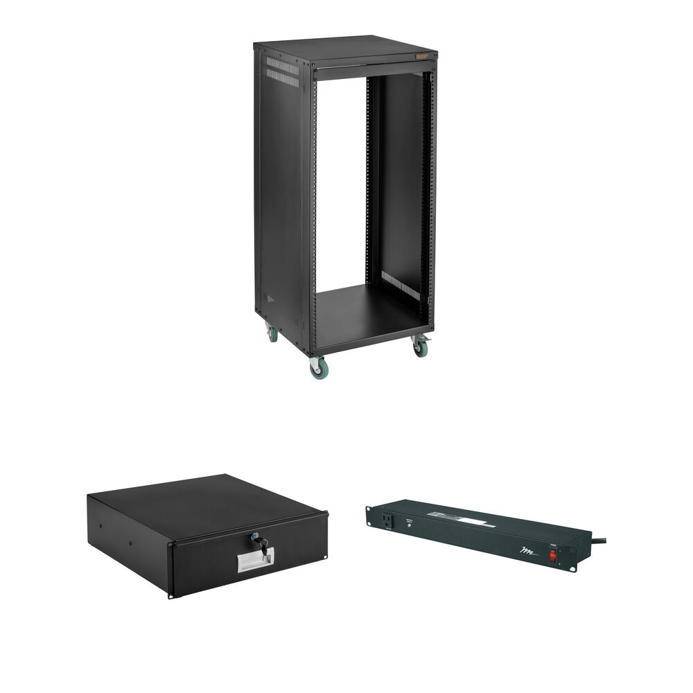 Auray Rack de Equipos ERS-22U con Cajón y Kit de Condicionador de Energía, 22 RU, Acero,
