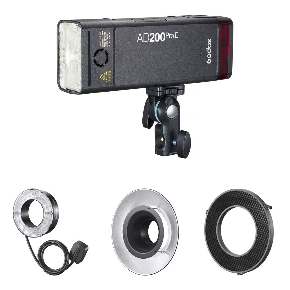 Godox AD200Pro II Flash Portátil con Cabezal de Luz Anular y Accesorios
