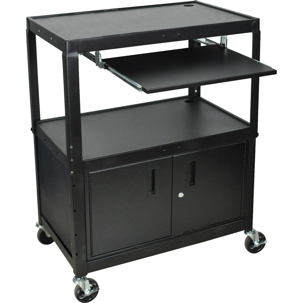 H. Wilson Carro AV Ajustable de Acero AVJ42XLKBC con Estante para Teclado y Gabinete - Neg