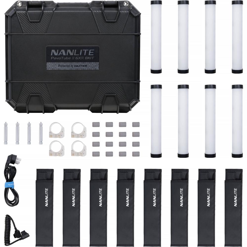 Nanlite PavoTube II 6XR Kit de 8 Tubos LED RGB de 10"" con Estuche de Carga, Control DMX/RD