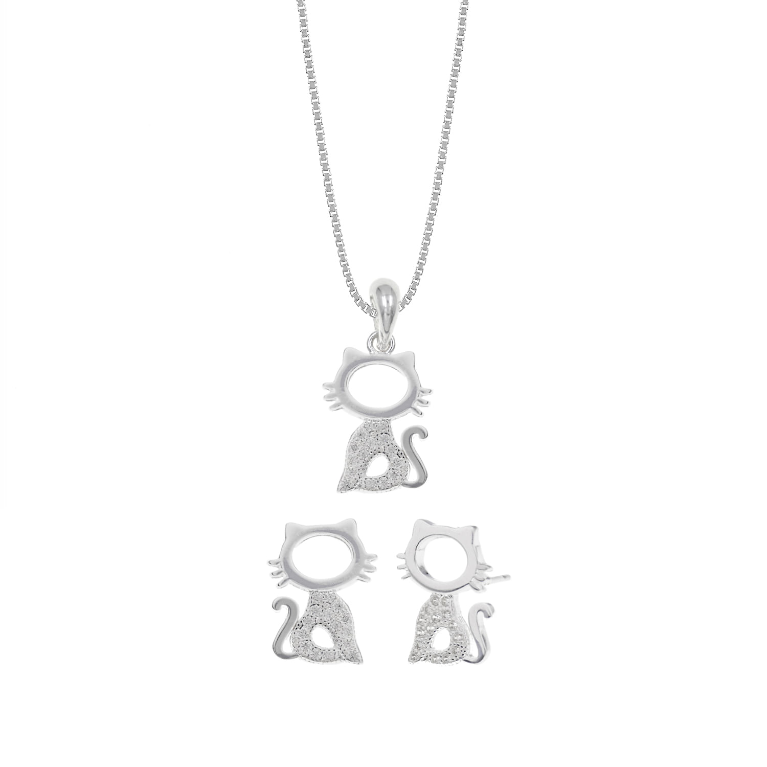 Set Collar Y Aretes Plata 925 Gato Mujer Baliq