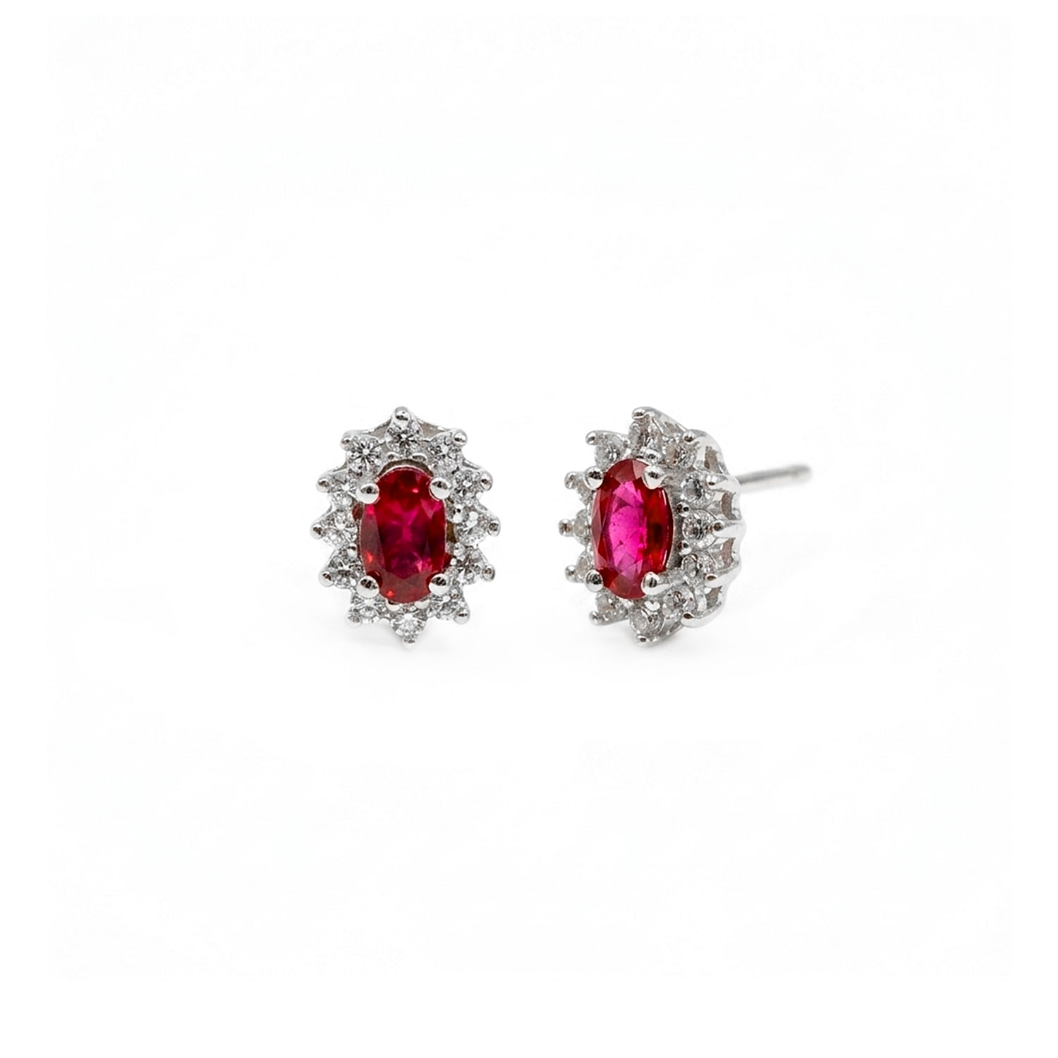 Aretes Plata 925 Roseta Rubí Mujer Baliq