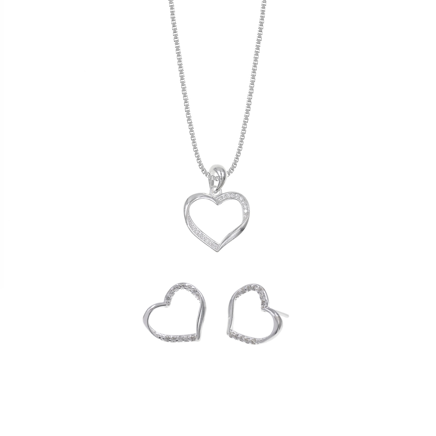 Set Collar Y Aretes Plata 925 Corazones Mujer Baliq