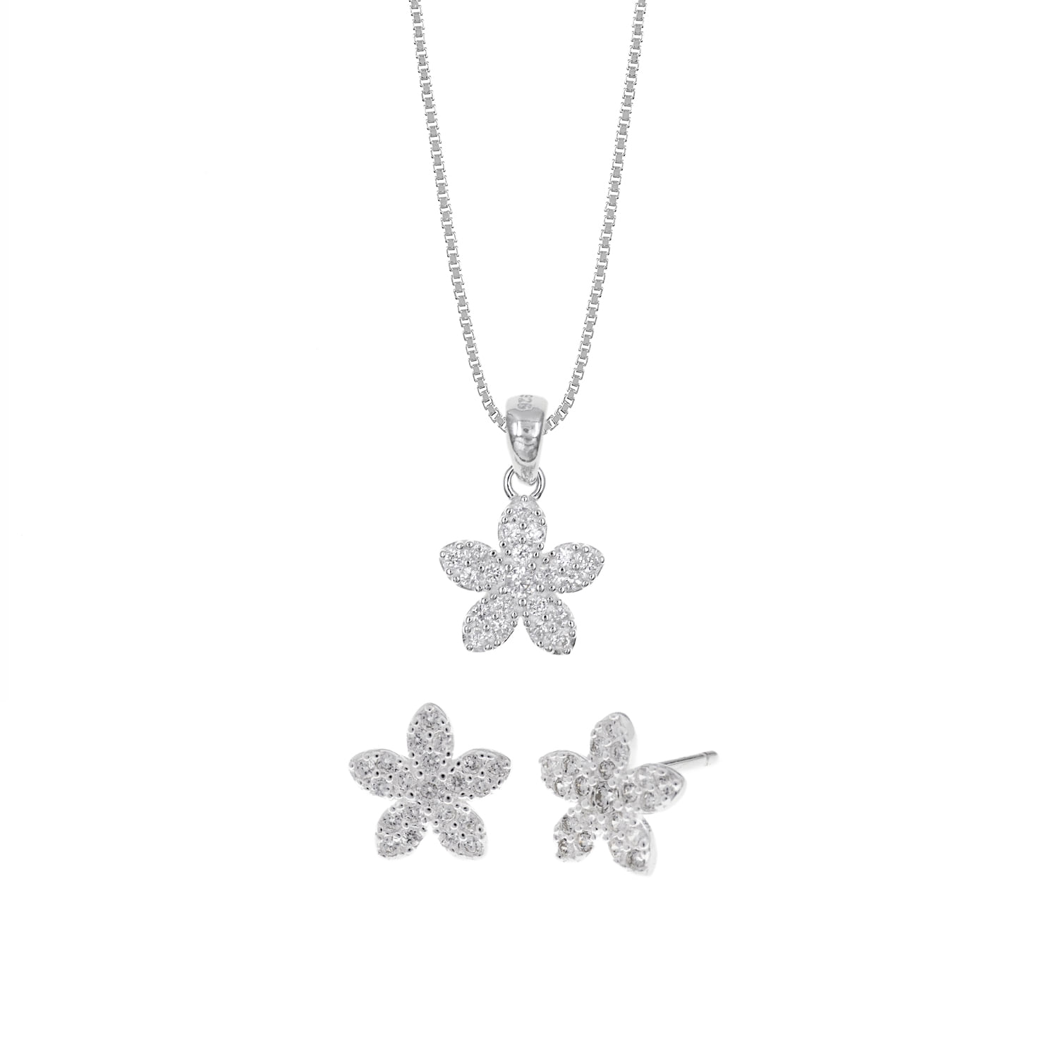 Set Collar Y Aretes Plata 925 Flores Mujer Baliq