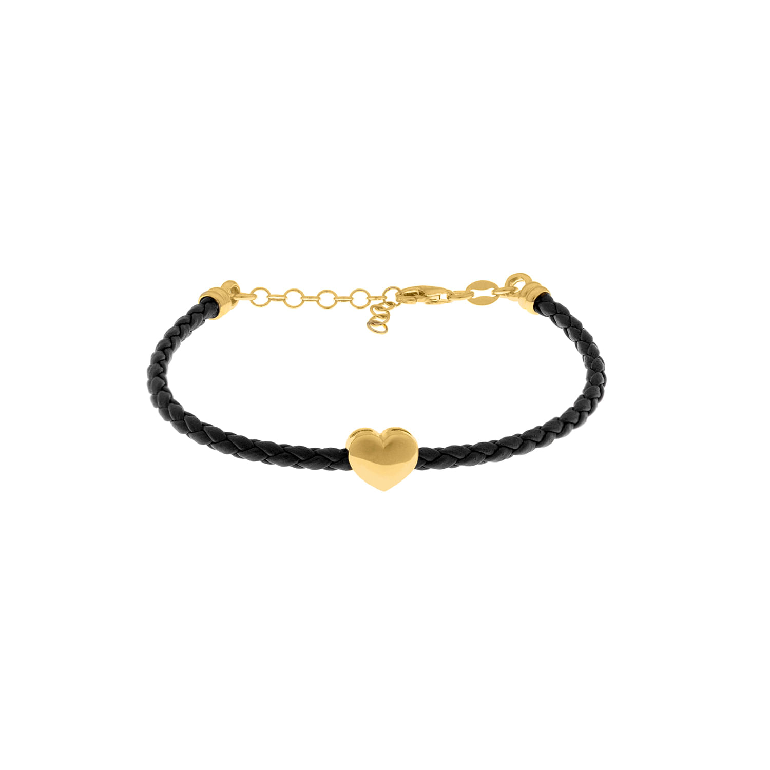 Pulsera Goldensilver Cuero Negro Corazón Mujer Baliq