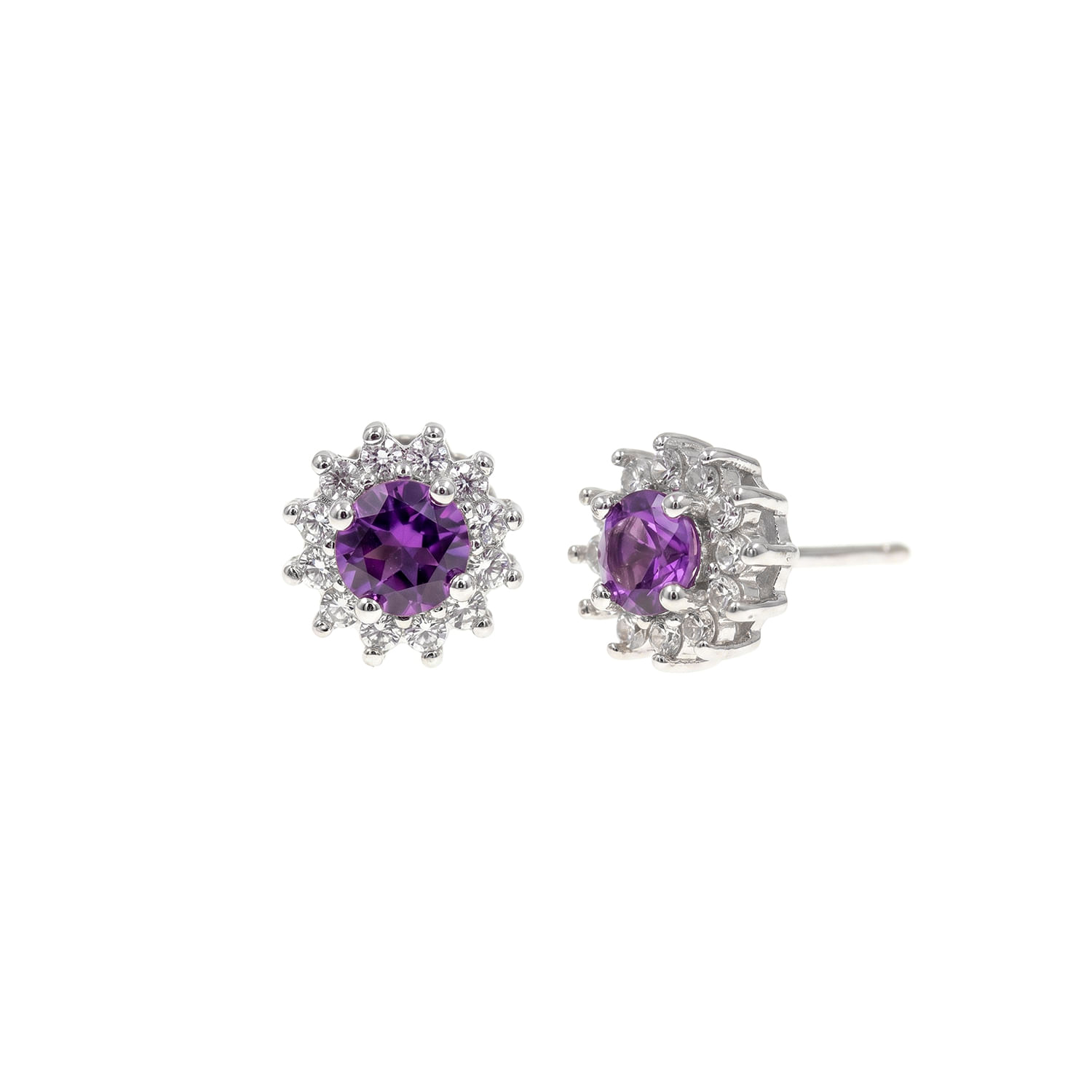 Aretes Plata 925 Roseta Amatista Mujer Baliq