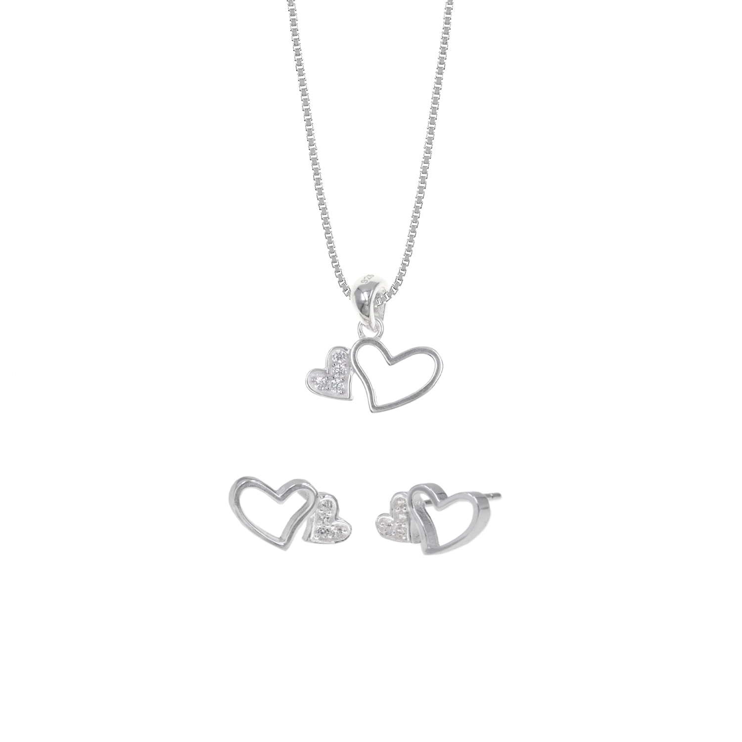 Set Collar Y Aretes Plata 925 Heart Mujer Baliq