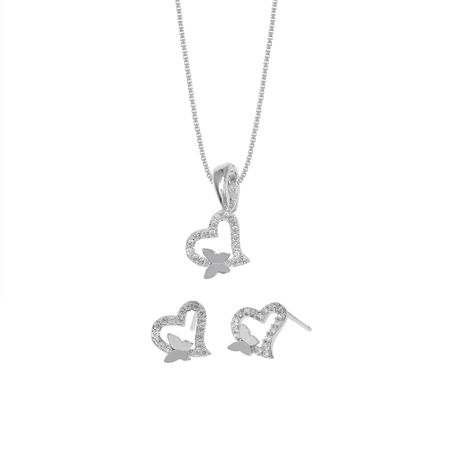 Set Collar Y Aretes Plata 925 Mariposas Mujer Baliq