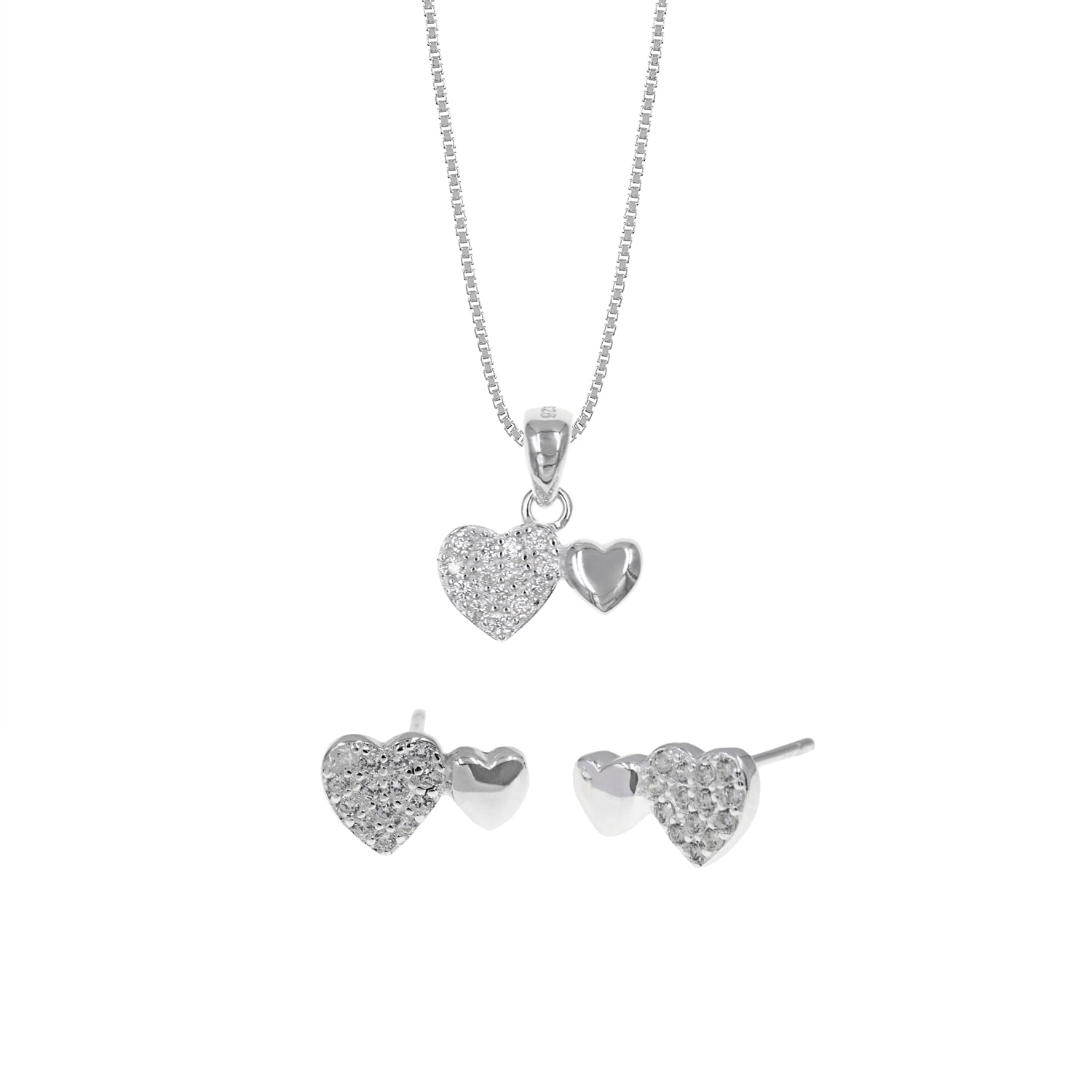 Set Collar Y Aretes Plata 925 Hearts Mujer Baliq