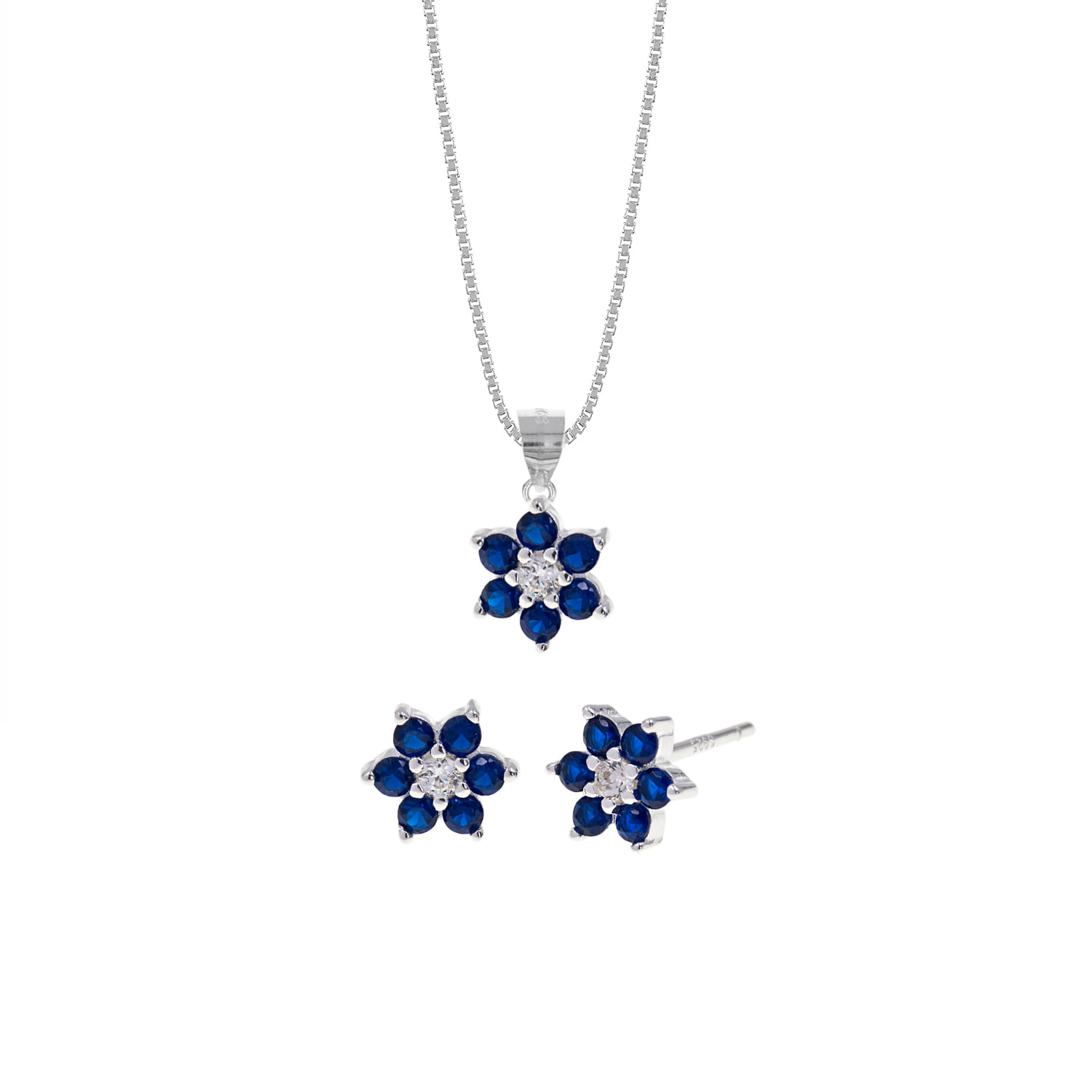 Set Collar Y Aretes Plata 925 Flor 1 Mujer Baliq