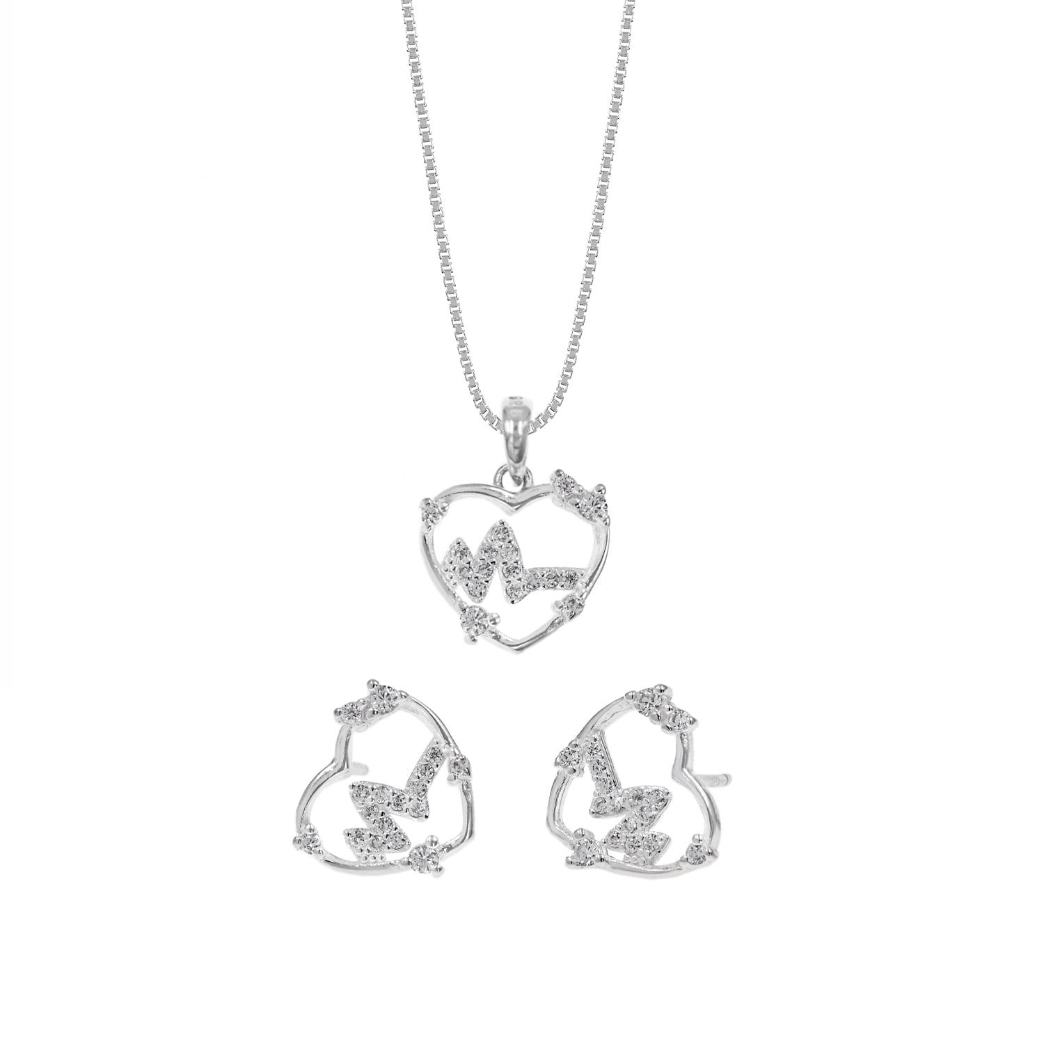 Set Collar Y Aretes Plata 925 Heart 1 Mujer Baliq