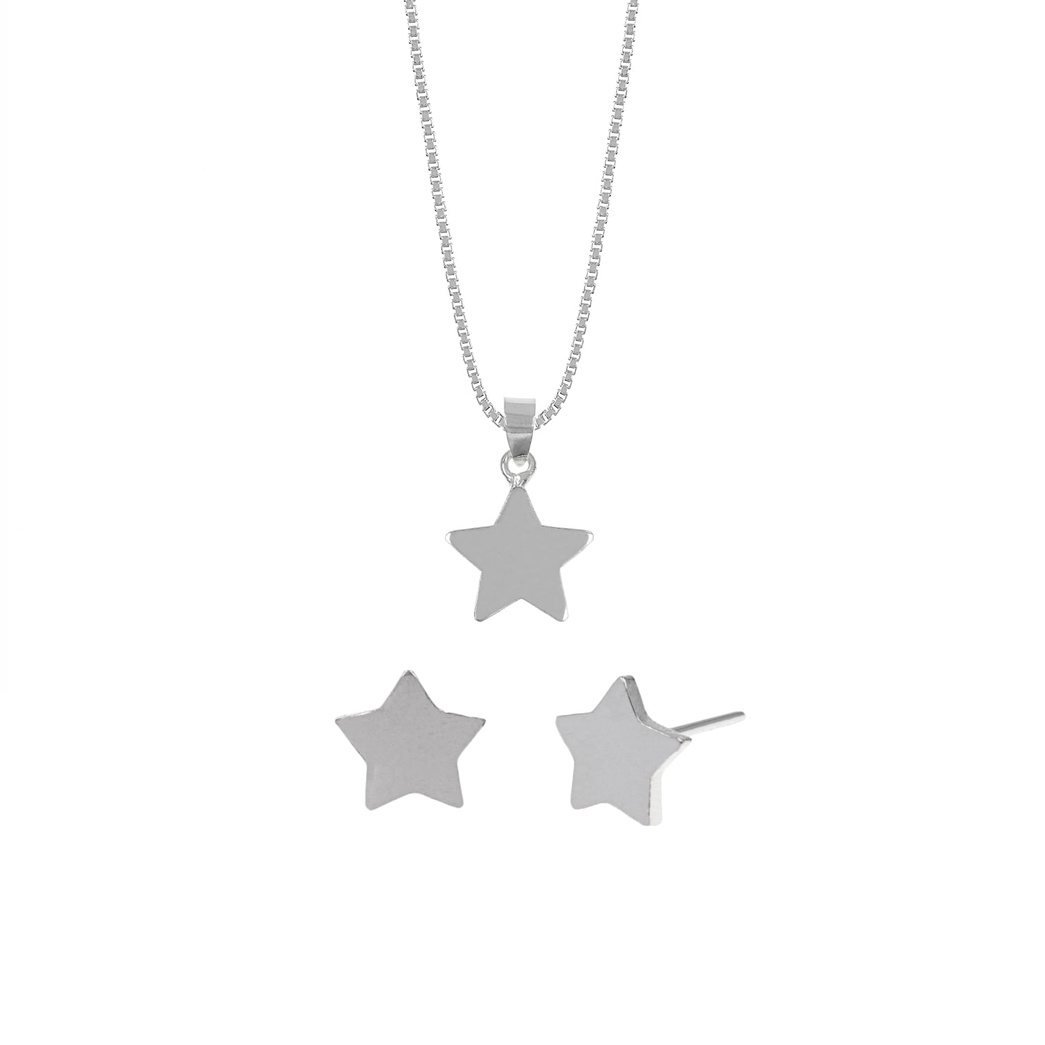 Set Collar Y Aretes Plata 925 Estrellas Mujer Baliq