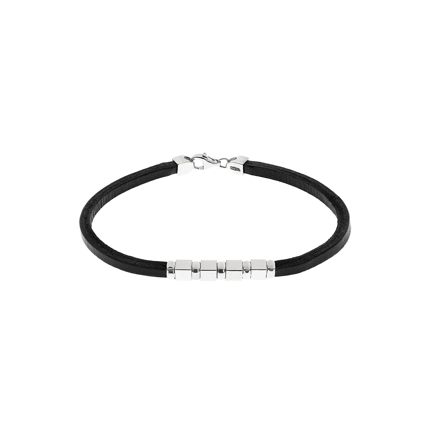 Pulsera Plata 925 Cilindros & Cuero Mujer Baliq