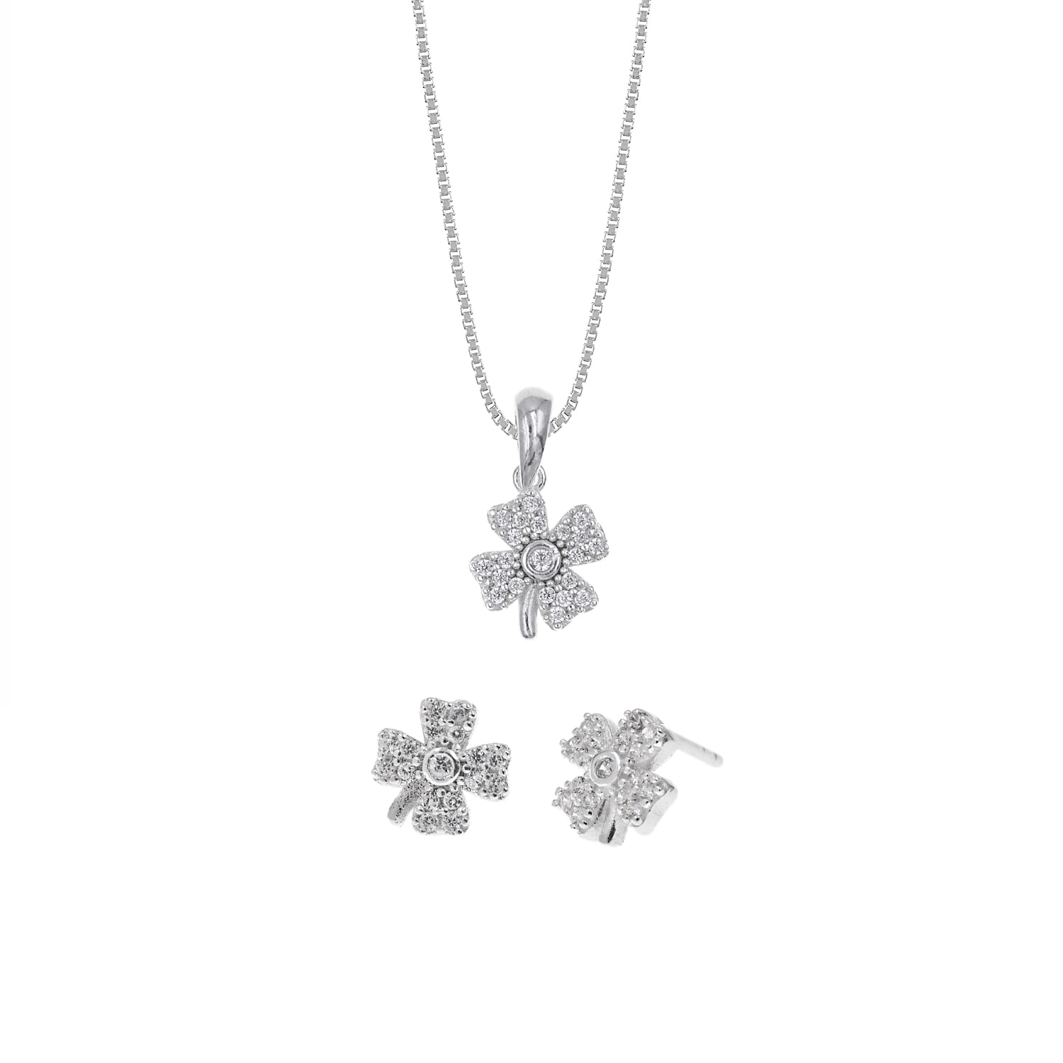 Set Collar Y Aretes Plata 925 Trébol Mujer Baliq