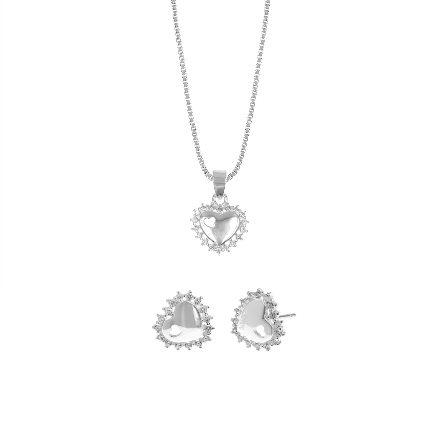 Set Collar Y Aretes Plata 925 Corazón 1 Mujer Baliq