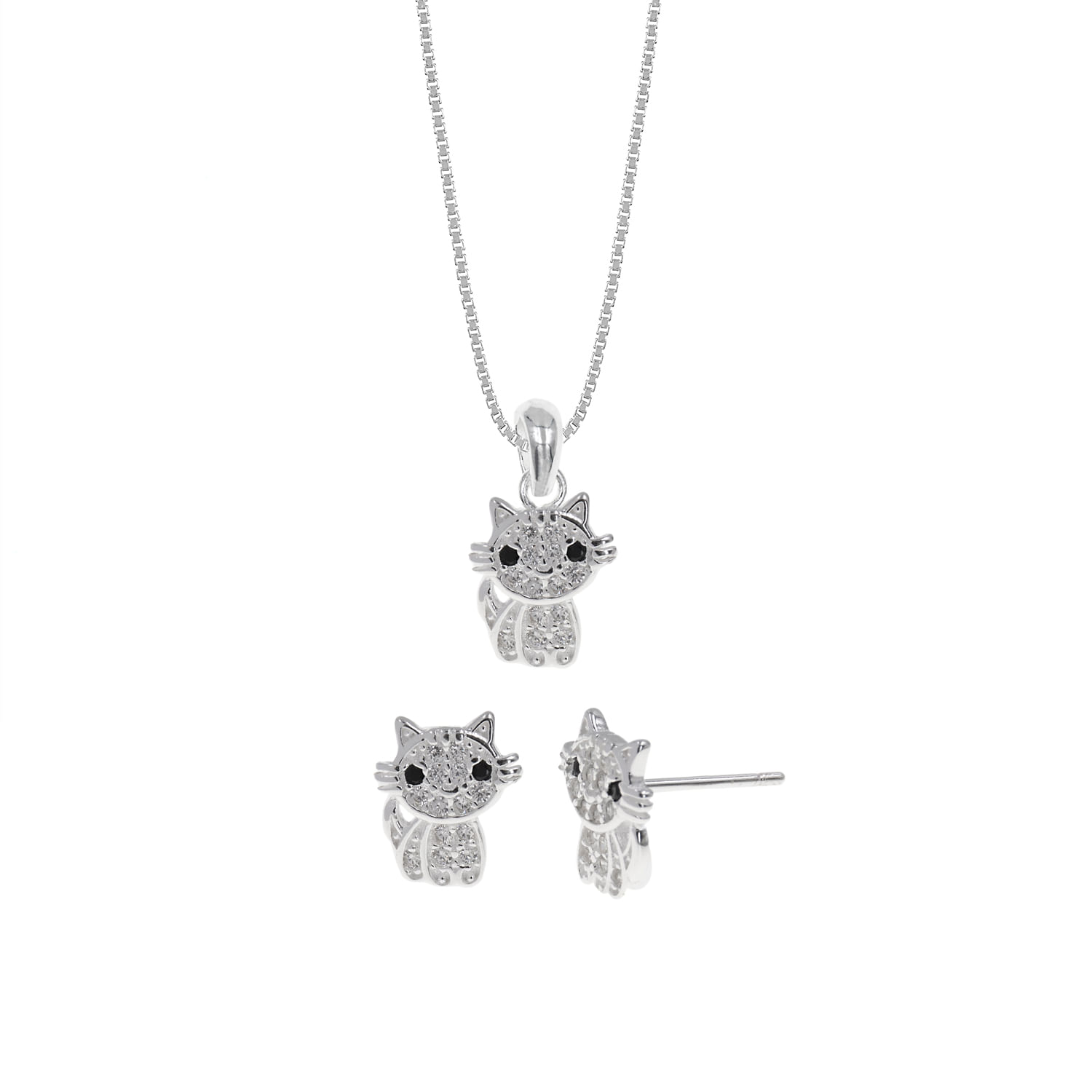 Set Collar Y Aretes Plata 925 Gato 1 Mujer Baliq