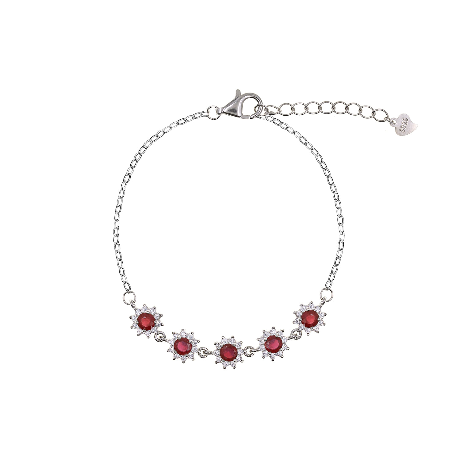 Pulsera Plata 925 Rubí Roset Mujer Baliq